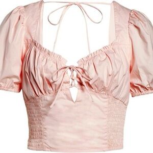 NWT ASTR The Label Puff Sleeve Smocked Back Crop Top — Size M